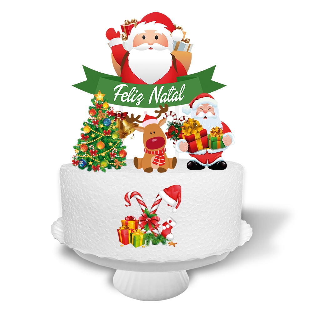 Topo de bolo de Natal Feliz Aniversário – Decoração de bolo de árvore de  Natal com glitter