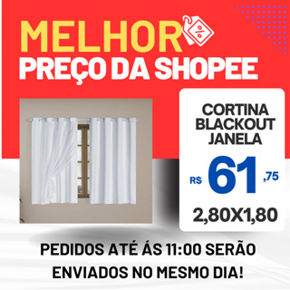 Cortina Blackout blecaute Com Voil Liso 2,80m (largura) X 1,80m (altura) Para Janela Ilhós Cromado