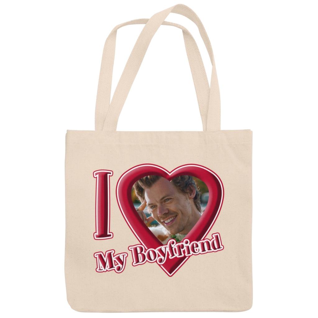 Bolsa Sacola Ecobag Foto Personalizável I Love My Boyfriend Namorado Com e Sem Zíper 100% Algodão