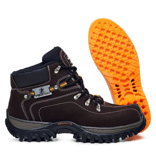 Bota Botina Masculina Adventure Polo Fran Marrom Coturno Couro Com Palmilha Gel
