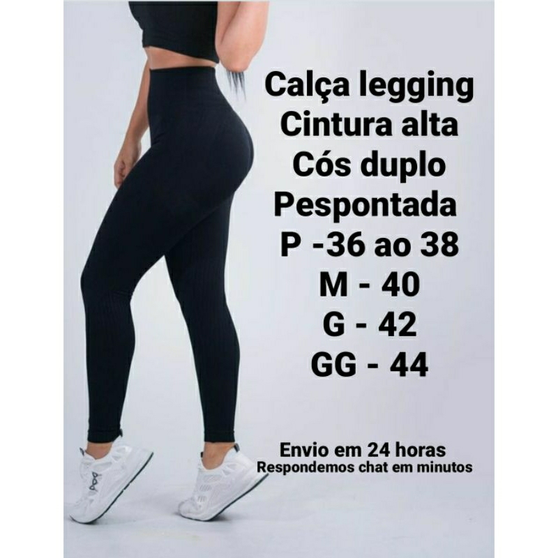 Kit 3 Calça Legging Academia Cintura Alta Cós Duplo Básica Lisa Feminina -  Preto