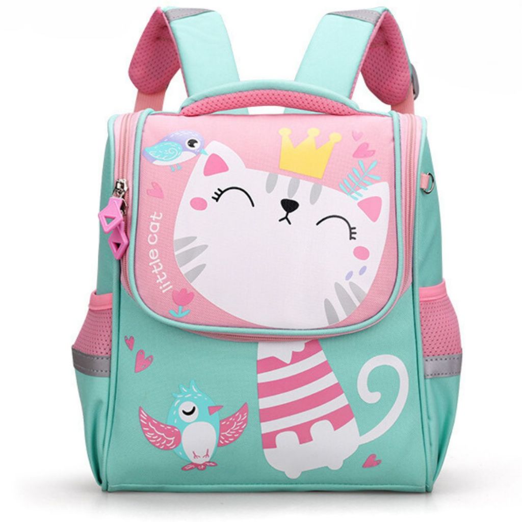 Mochila Escolar Infantil Menino Menina Dinossauro Gatinho de Costas