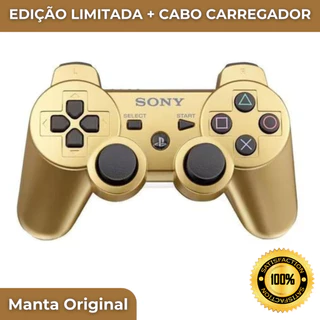 Controle Ps3 Dourado Joystick Sem Fio + Cabo Carregador - Manta Original