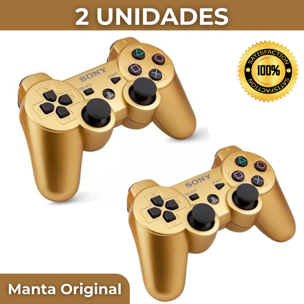 Controle Ps3 Dourado Joystick Sem Fio Cabo Carregador Manta Original Shopee Brasil