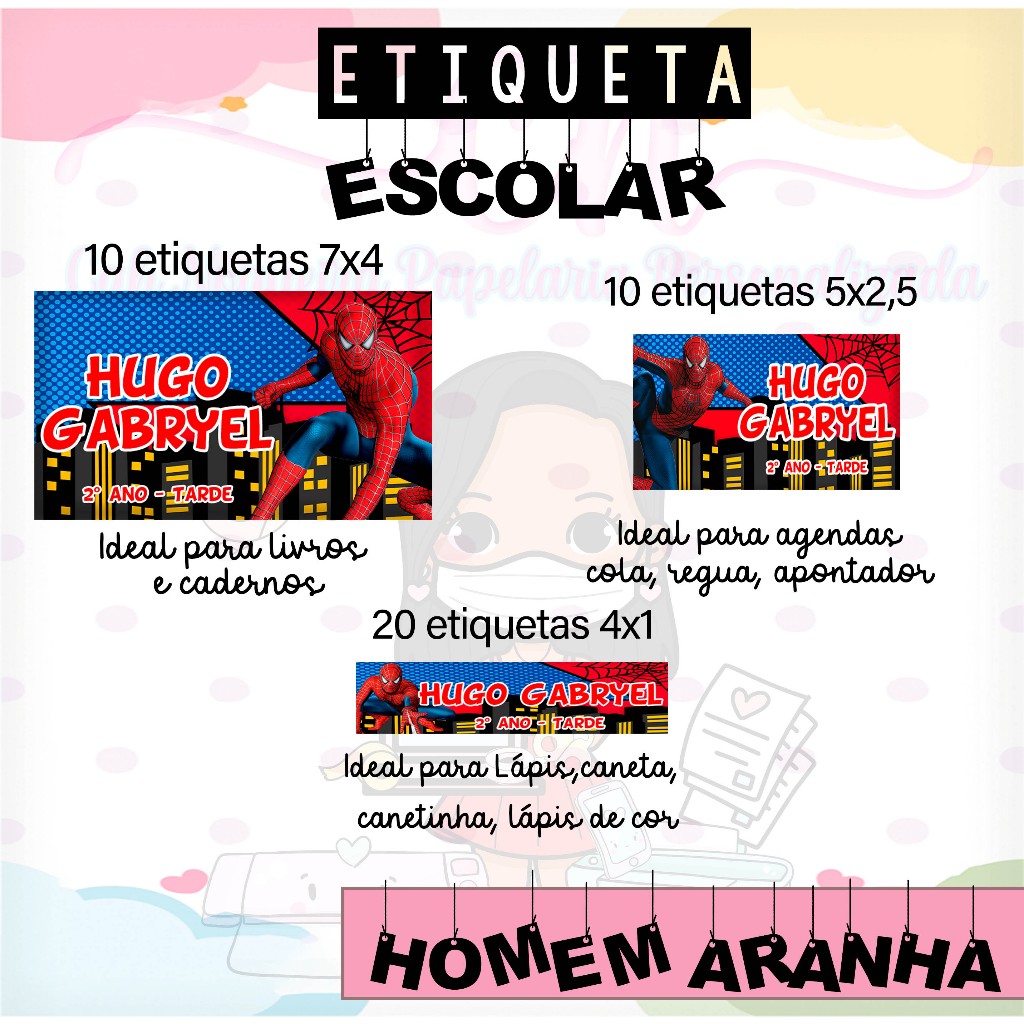 Etiqueta escolar homem aranha