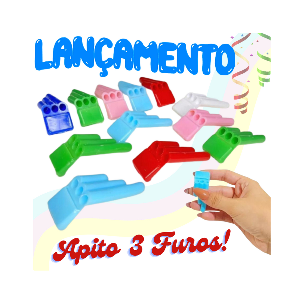 Kit 24 Apito Três Furos Brinquedo Infantil/Lembrancinha/Sacolinha Surpresa/Apito 3 Tons/Festa junina/Festa Aniversário /Mini Brinquedos/Letti Brinquedos