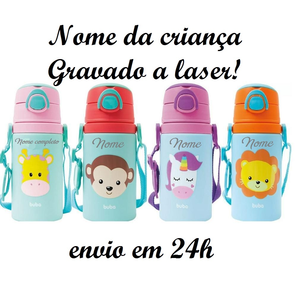 Garrafinha Infantil Personalizada a laser com NOME da criança Buba ...