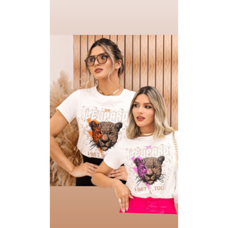 Blusa T-shirt Camiseta Feminina Estampada - Oncinha - Várias Cores e Ilha  Mar - Preto