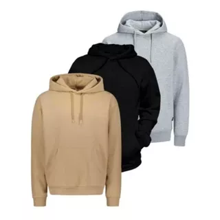 Kit 3 Blusas de Frio Lisa Moletom Bolso Canguru Capuz E Bolso Tumblr Unissex Feminino e Masculino Top