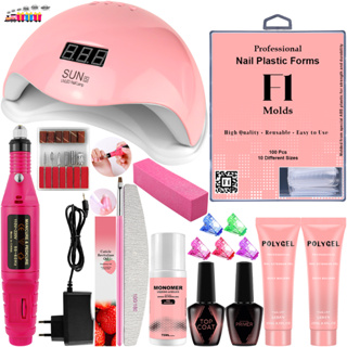Kit De Unha Polly Gel Lixadeira Caneta + Óleo Hidratante De Cuticula Polygel + Cabine Led UV Sun 5 Manicure De Unhas Poligel Profissional
