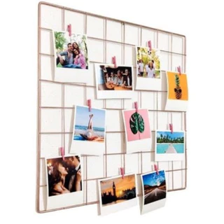 Memory Board Dourada e Rose Gold 30 x 30 Tela Aramada Porta Retrato De Parede Painel De Fotos Grade Organizadora