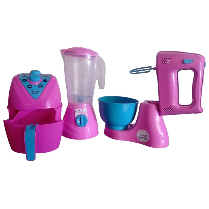 Kit Cozinha Infantil Com Fogão + Airfryer + Jogo De Jantar C/ Copos,  Pratinhos, Panelinhas De Brinquedo Fogãozinho Cooktop Comidinha