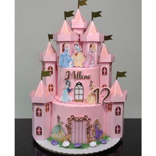 Novo] Bolo De Princesa 3D Castelo Decoração De Bandeira Aniversário Infantil  Suprimentos De Festa De Amor Presente