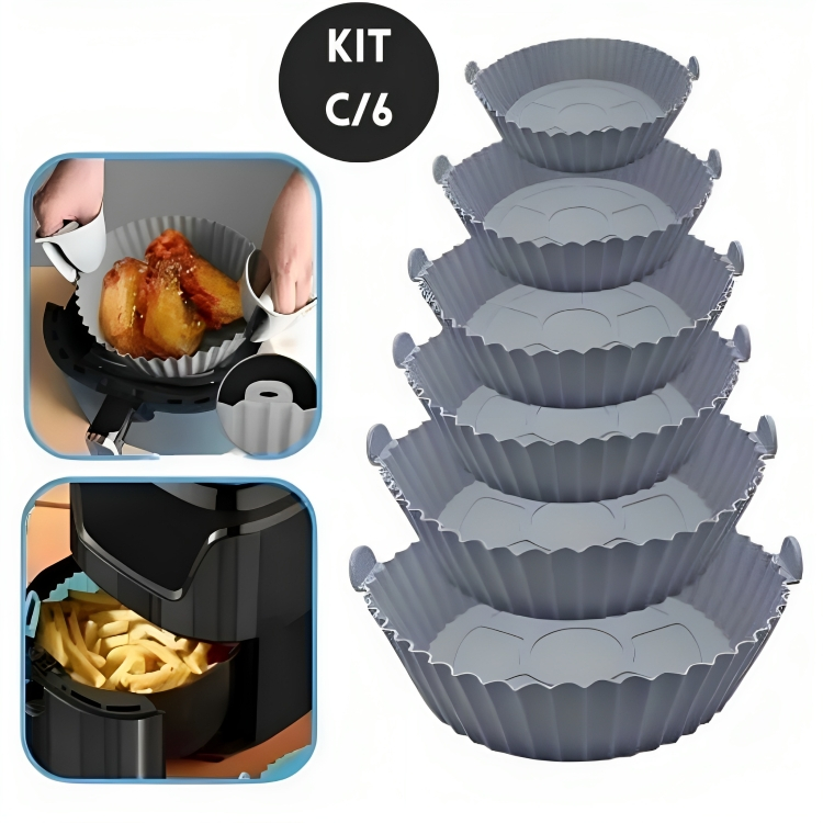 Kit 6 Cesto Em Silicone Antiaderente Air Fryer Reutilizável Protetor Microondas Panela Forno Cesta Antiaderente