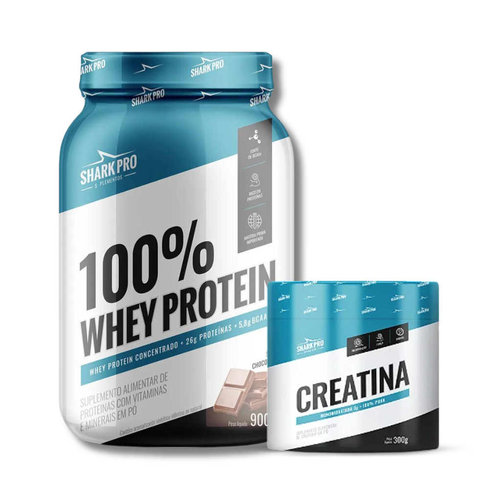 Kit Whey Protein 100% 900g + Creatina 300g Purá – Shark Pro