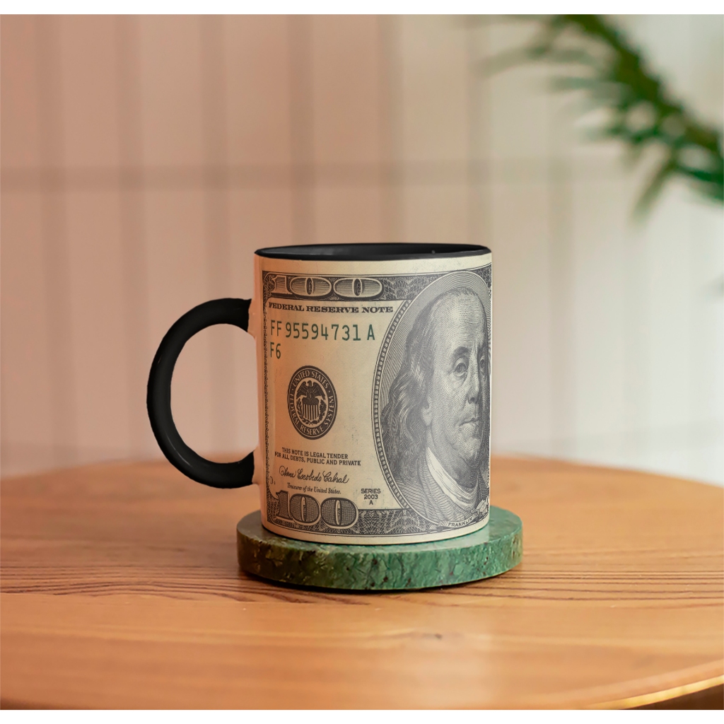 Caneca Nota 100 Dollar Dinheiro Cem Dólares Dolar Presente Natal