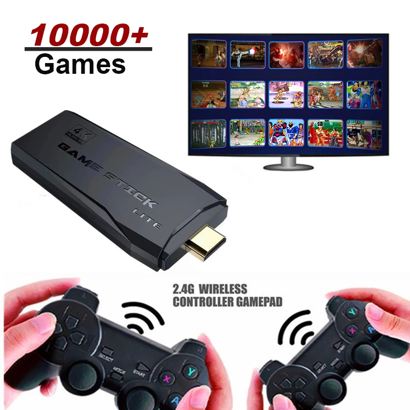 Console de videogame 2.4G duplo controlador sem fio Game Stick 4K 10000  jogos 64 32GB Retro Games para PS1/GBA - Loja Life Bit