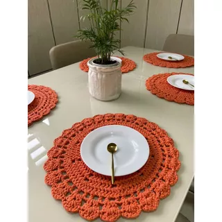 Jogo De Supla 4pçs Crochê Sousplat Mesa Posta