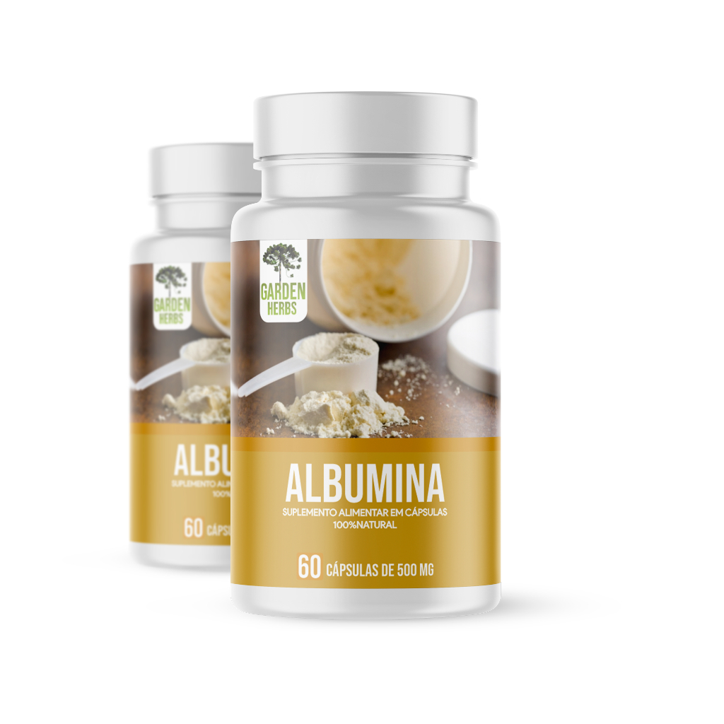 Albumina Natural Albus branco Auxilia no aumento da massa muscular em 60 Cápsulas de 500 Mg Kit 2 Potes Proteína Pura