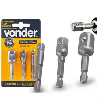 Jogo De Adaptadores de Soquete para Parafusadeira e Furadeira: Conectores 1/4", 3/8" e 1/2" - VONDER