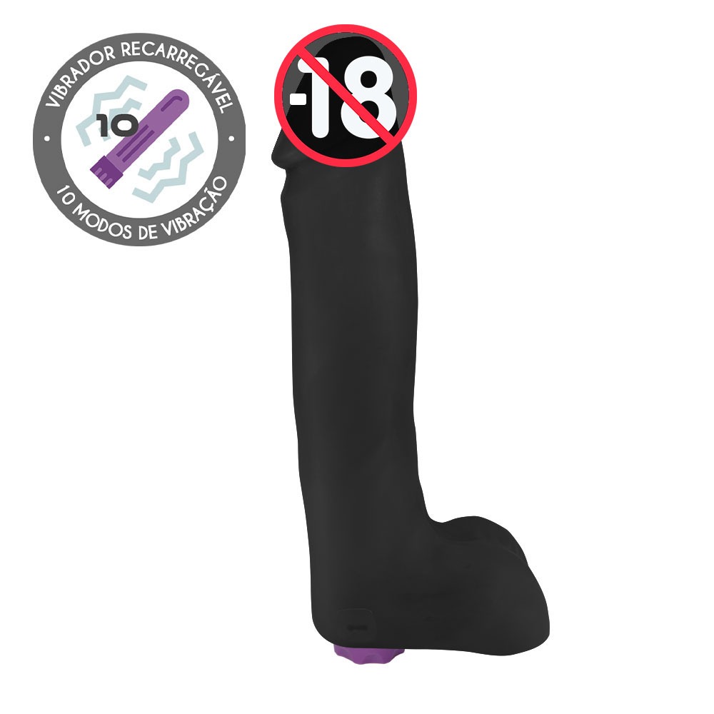 Pênis Gigante e Grosso com Escroto e Vibrador Recarregável Benga 28 x 6,5cm  Preto 14315 | Shopee Brasil