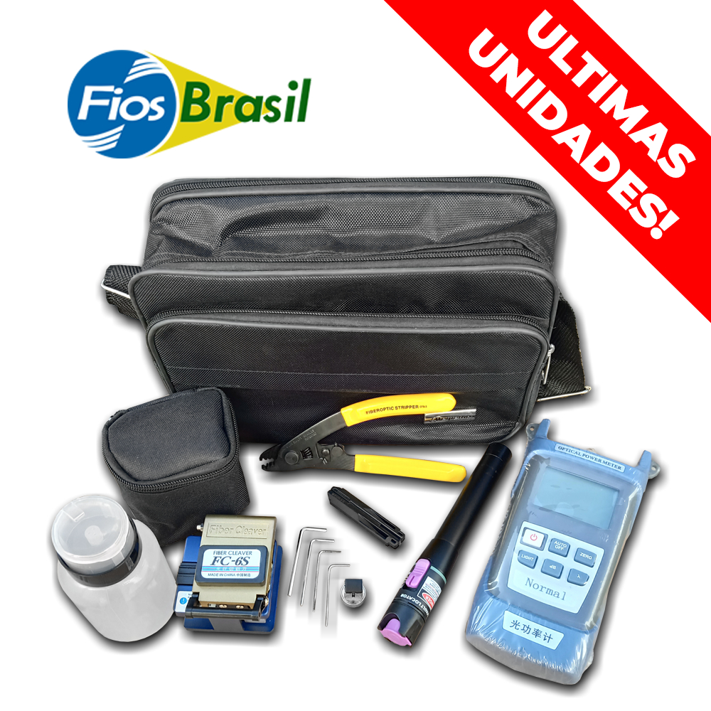 Kit Fibra Óptica FTTH c/ Alicate Decapador, Clivador, Caneta óptica, Medidor de potência, etc.
