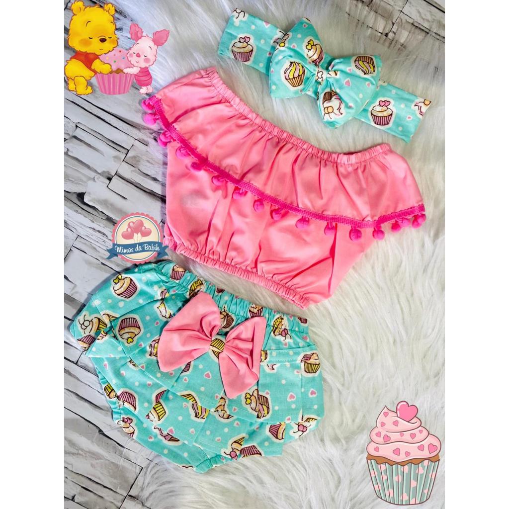 kit 10 conjunto bunda rica , ciganinha top croped infantil menina baby bebe  | Shopee Brasil