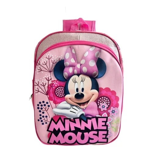 Mochila Escolar Infantil Minnie Flores Rosa Costas M F5