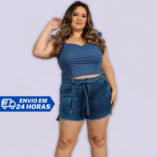 Short Feminino Plus Size Curve Bermuda Jeans Cintura Grande G1 ao G3 Moda Verão Promoção - Atenas Jeans