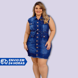 Vestido Jeans Plus Size Curve Com Elastano Feminino Frete Grátis Promoção - Atenas Jeans