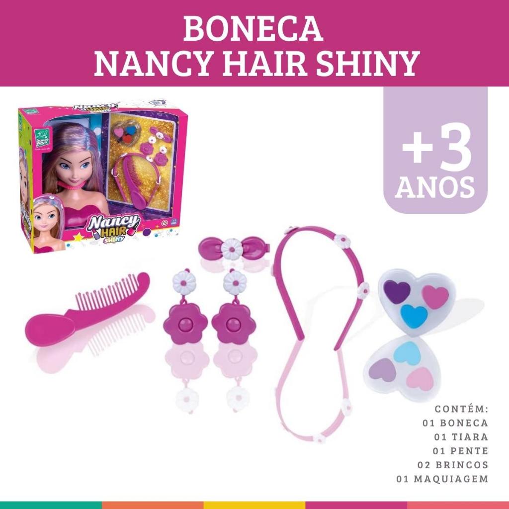 Boneca Nancy Hair Loira Pentear Maquiagem Salão Menina Barbi - Rosa