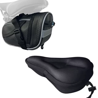 Kit Para Bike Capa Banco Selim em Gel Silicone Ajustável + Bolsa de Selim Nylon Porta Objetos Ferramentas Bicicleta Ciclismo
