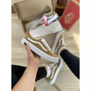 Tênis Vans Old School Bege Tobacco Brow - Branco Tradicional Leve Confortável Promoção