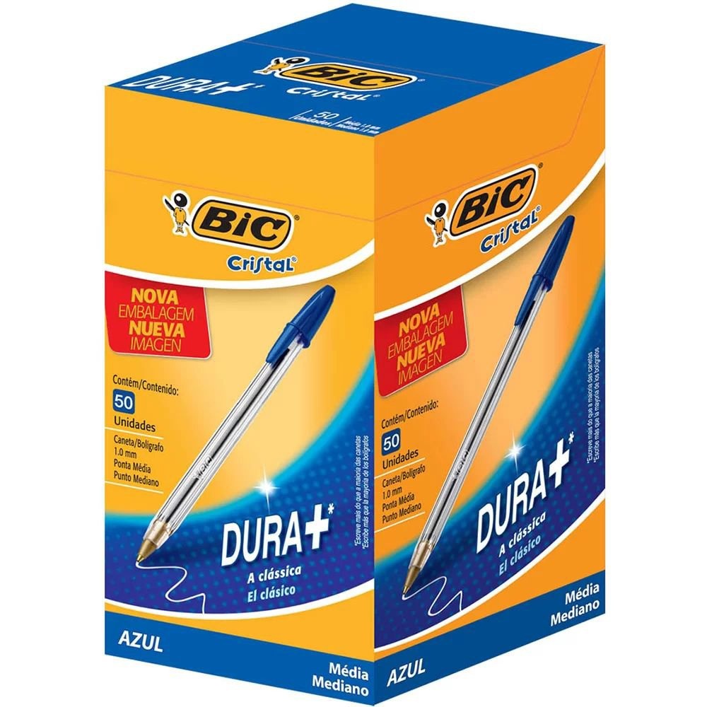 Caneta Esferográfica Bic Cristal Média 1.0mm Caixa 50 Unidades