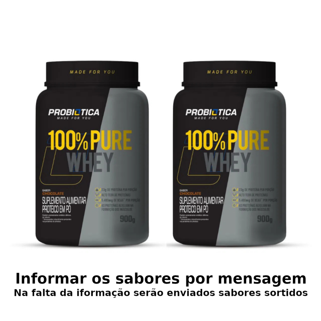 Kit com 2 Potes Whey Protein – 100% Pure Whey – Probiótica – 900g