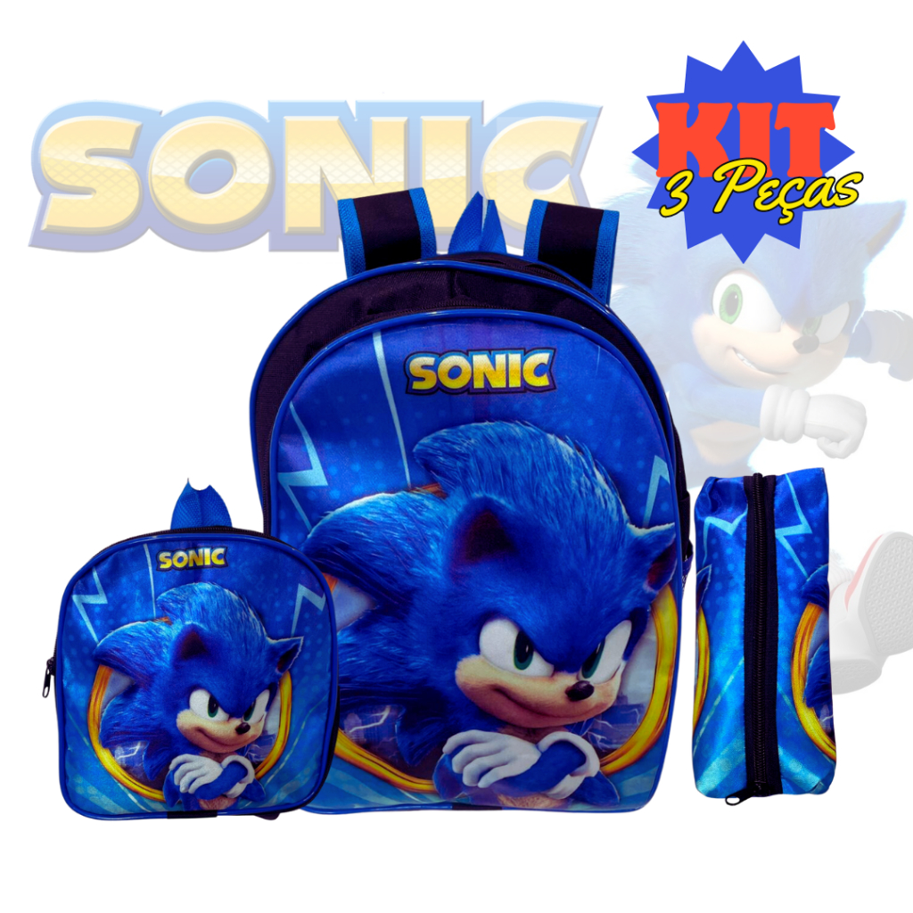 Mochila Infantil Bolsa Meninos Desenho Super Sonic O Ouriço Azul