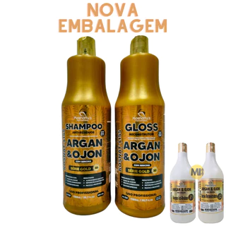 KIT 1LT - Escova reconstrutora/Shampoo Anti-resíduos Mega liss Argan e Ojon Kosnattus
