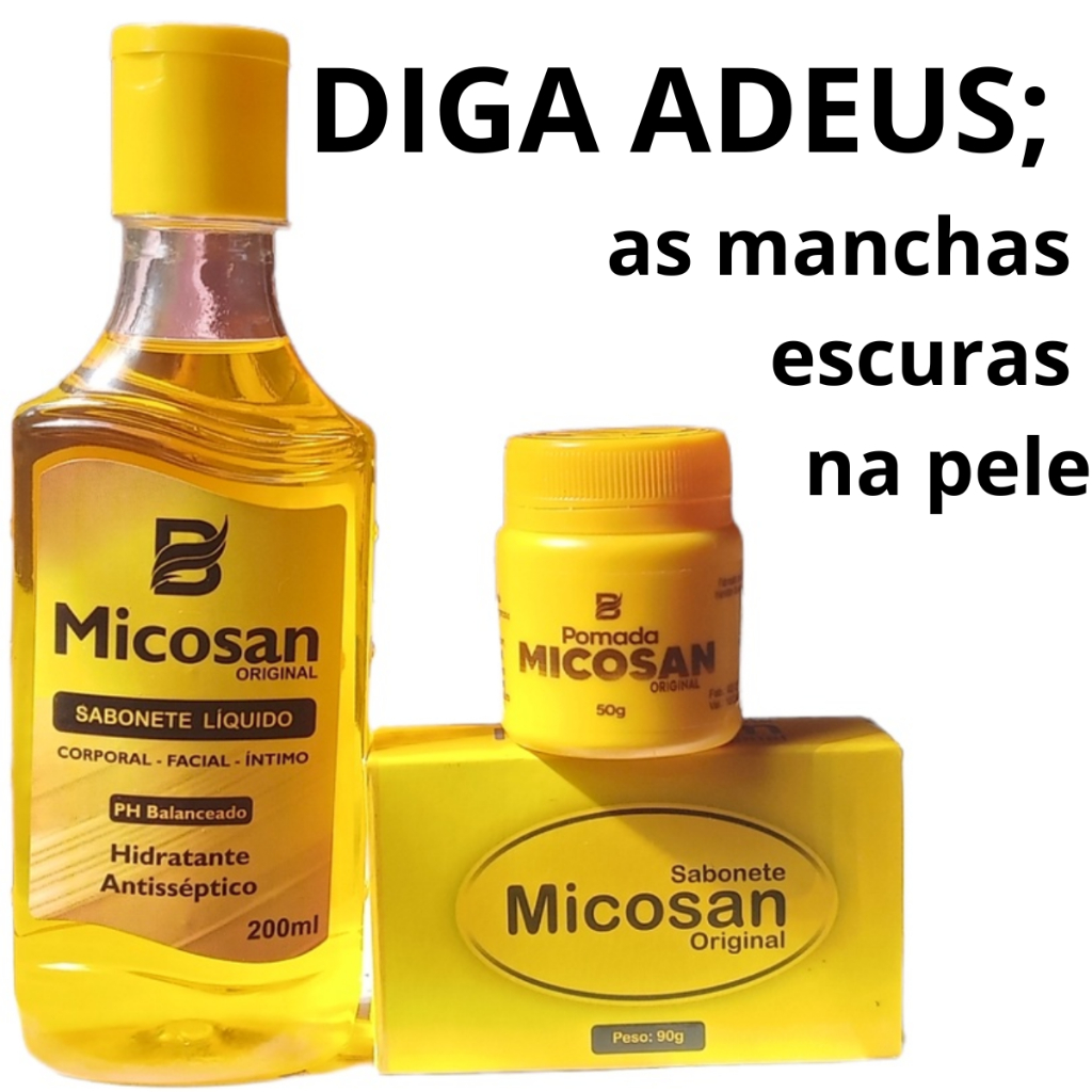 Kit 3 itens Pomada Micosan Sabonete em Barra e Sabonete Líquido Clareamento de Pele e Manchas e Espinhas