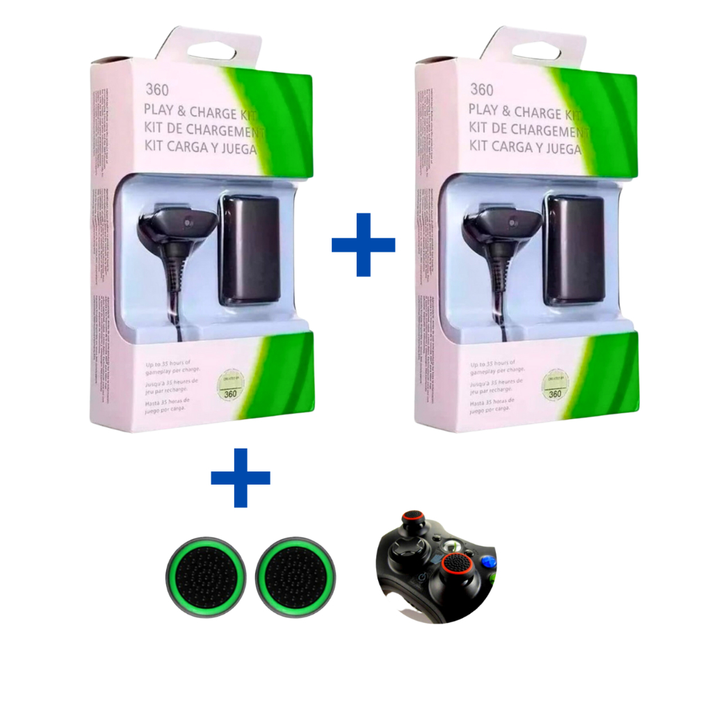 Bateria Carregador Controle Xbox 360 Slim Recarregavel Com Cabo Usb + Grip