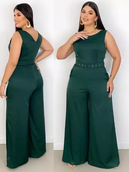 Macacão Pantalona Longo Feminino Com Cinto Coberto Moda Evangélica Social e Plus Size Para Formatura e Casamento