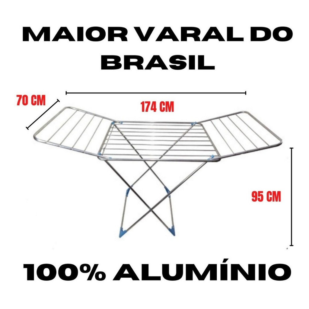 Varal de Chao Com Abas Aluminio 174 Cm Modelo Gigante Maior do Brasil