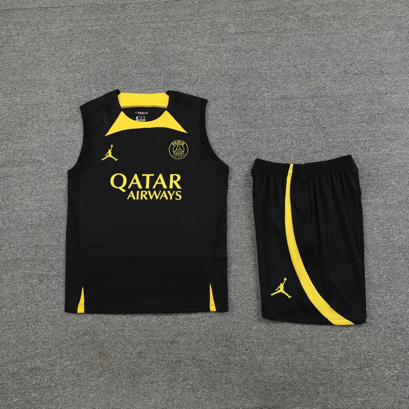 Conjunto De Treino Regata + Short PSG - Preto/Amarelo 22/23