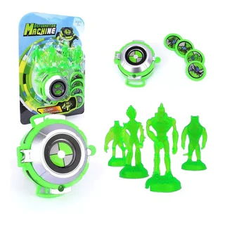Relógio Lançador Luz Som Ben 10 4 Bonecos 4 Discos Omnitrix Brinquedo