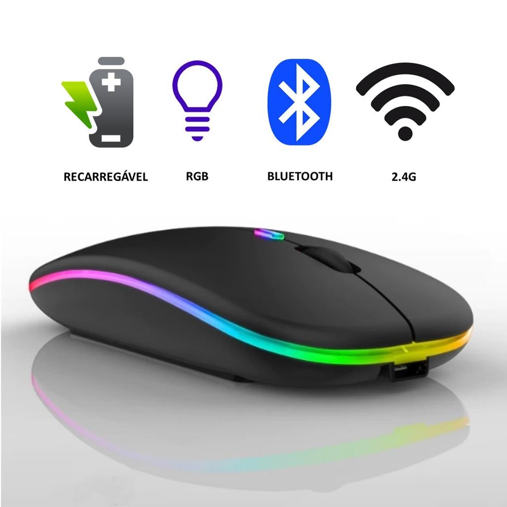 Mouse Sem Fio Recarregável Wireless Led Rgb Ergonômico Novo