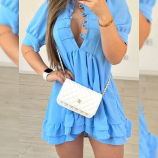 Vestido Bata Boneca Feminino Manga Curta Decote botões forrado