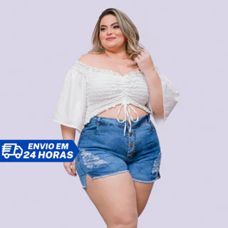 Short Jeans Feminino Plus Size Curve Empina Bumbum Lavagem Clara - Atenas Jeans