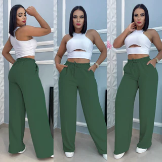 Calça Pantalona Feminina Com Elástico Na Cintura Tecido Duna Sem fenda SUPER PROMOÇAO DE FINAL DE ANO.