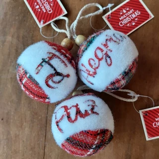 Kit 3 Bolas de Natal Branca com Xadrez e Palavras Alegria, Fé e Paz para Árvore - 6cm