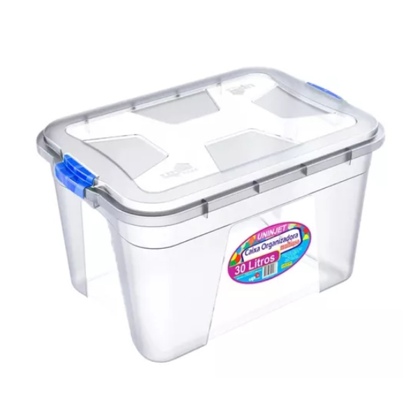 Caixa Organizadora Transparente 30 Litros Com Travas e Tampa - Uninjet