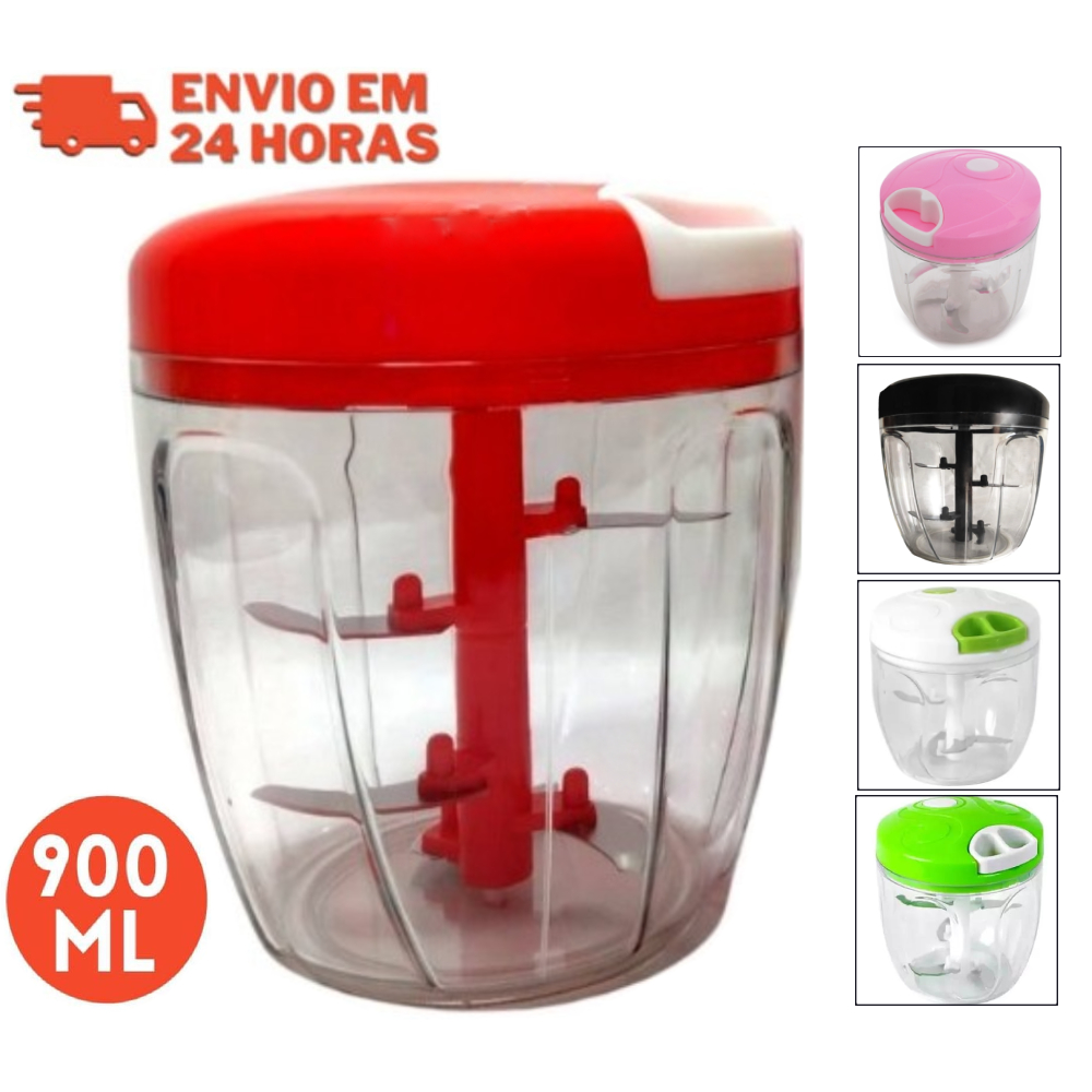 Processador Triturador De Alimentos Manual de Alho 5 Lâminas Grande 900ml Picador Cortador Fatiador De Carnes Temperos e Legumes